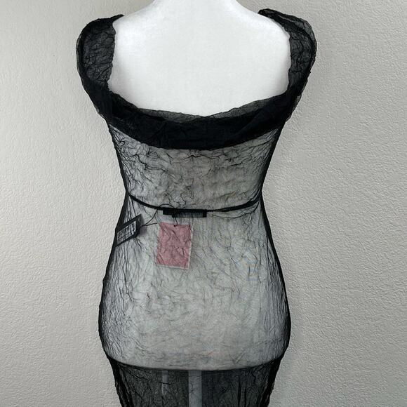 PrettyLittleThing Black Sheer Crush Cowl Neck Swim Cover Maxi Beach Dress 0 NWT - Picture 8 of 12